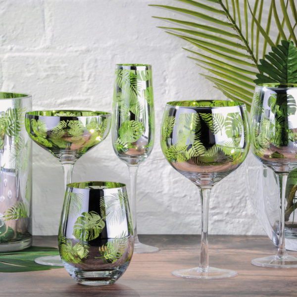 TROPICAL LEAVES COCTAIL GLASSES SET OF 2