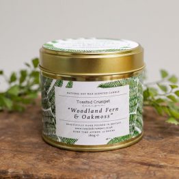 TOASTED CRUMPET WOODLAND FERN & OAKMOSS CANDLE IN A GOLD TIN