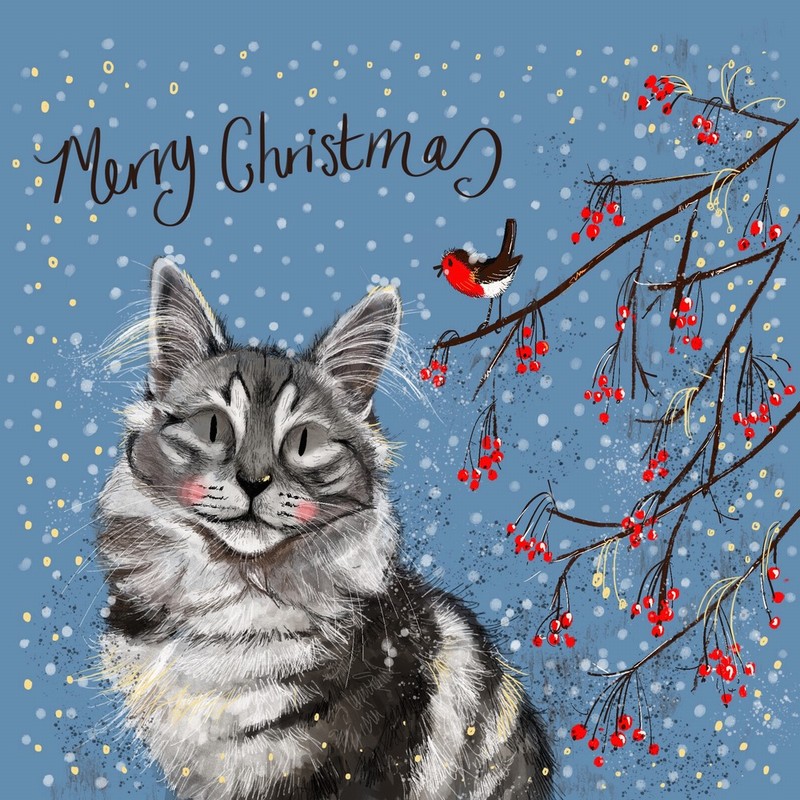 ALEX CLARK CAT & BERRIES CHRISTMAS CARD