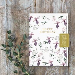 TOASTED CRUMPET HAPPY BIRTHDAY LAVENDER & WHITE BUTTERFLIES CARD