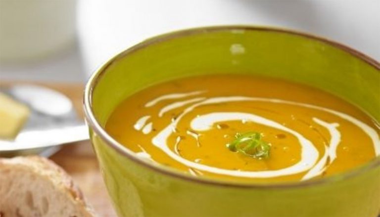 Roasted butternut squash, sage and goats cheese soup