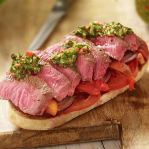Read more about the article SEARED RUMP STEAK ON BRUSCHETTA WITH CHIMICHURRI SAUCE