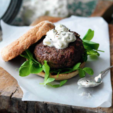 BEEF BURGER WITH CUCUMBER RELISH