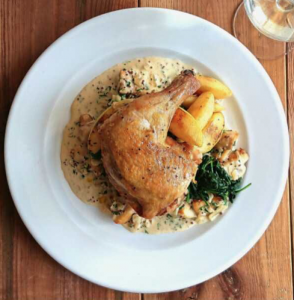 Read more about the article ROAST CHICKEN LEG, BAKED WITH CIDER, MUSHROOMS AND MUSTARD